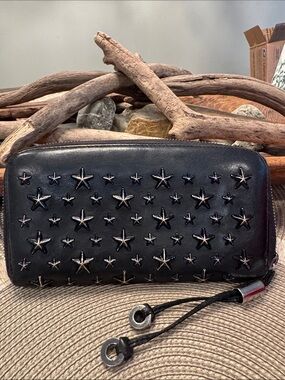Jimmy Choo Black Star-Studded Zip Wallet